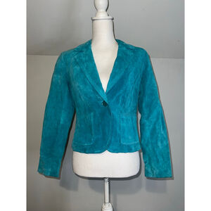 Women's ALFANI Petite Teal Suede Blazer S